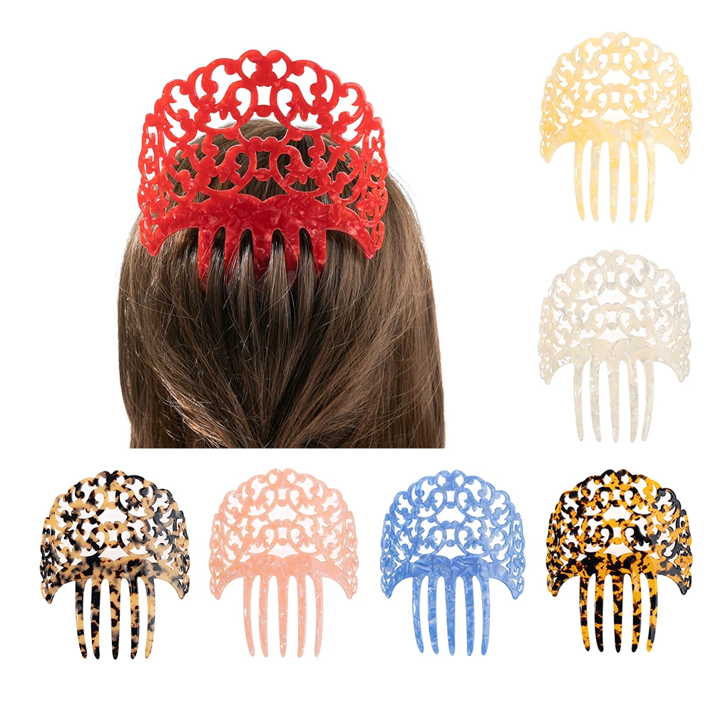 Ful Hair Combs Lady Hair Accessories Vintage Hollow Carving Acetic Acid Tortoiseshell Wedding Bridal Deco
