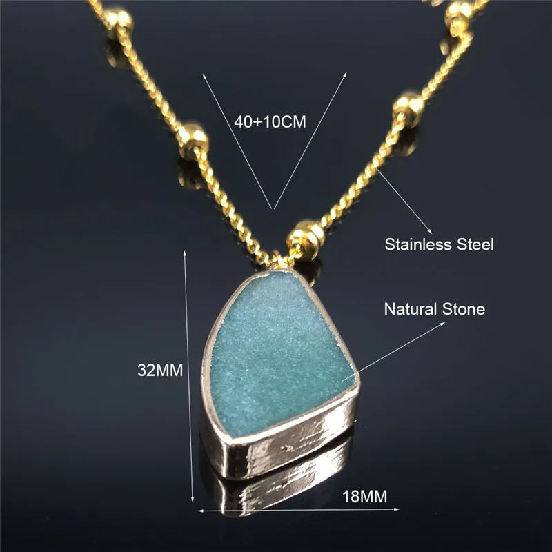 

Natural Crystal Neckless for Women Gold Color Stainless Steel Necklaces Pendants Jewelry gargantillas cortas mujer moda NA66S04