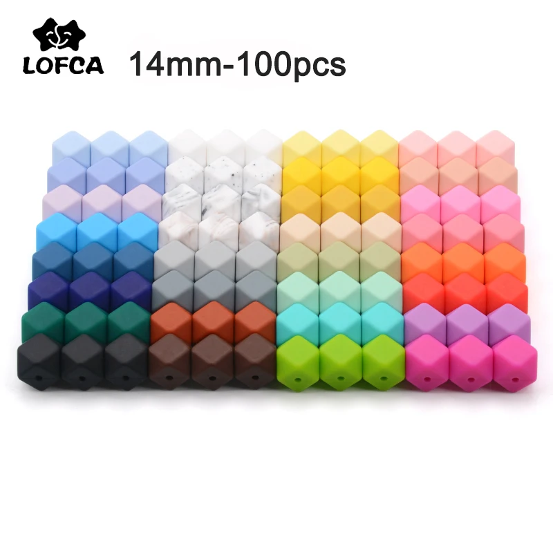 LOFCA-Mini cuentas de silicona hexagonales de 14mm, cuentas de cadena de chupete para beb&eacute; de grado alimenticio, collar de dentici&oacute;n para beb&eacute;, juguetes para masticar, 100 piezas-0