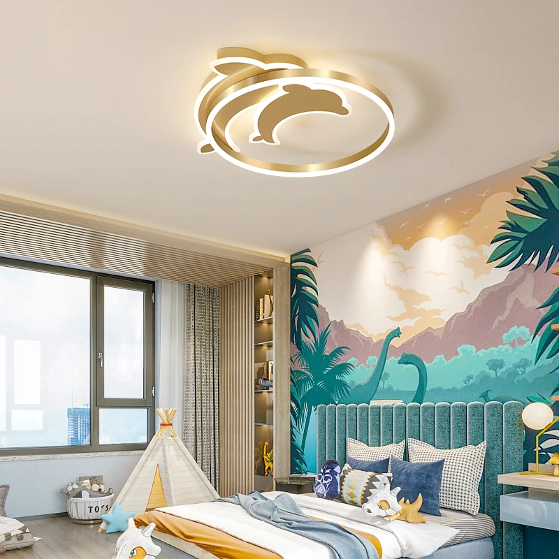 

Dolphin golden children's lamp cartoon bedroom ceiling lamp nordic minimalist modern room ceiling light
