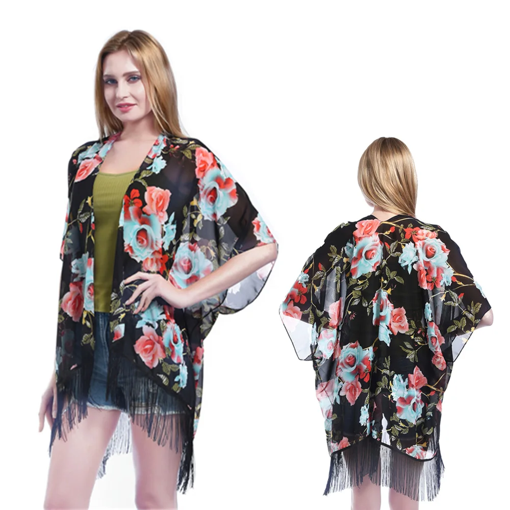 MwWiiWwM женские блузки кимоно кардиган шифоновое пальто куртка с принтом бахрома