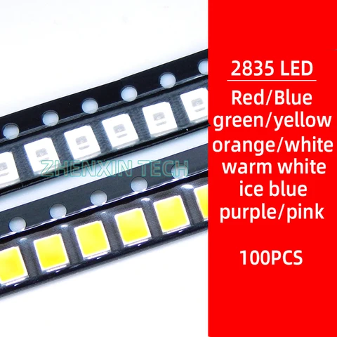100 шт., 0,1 Вт, 0,2 Вт, 0,5 Вт, SMD 2835, светодиодная лампа с бусинами, красный, синий, зеленый, желтый светодиодный белый/теплый белый, голубой, фиолетовый, розовый цвет, светодиодсветильник 6 в