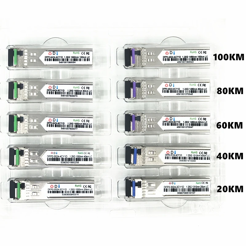 Волоконно оптический модуль LC SFP 1 25G 20/40/60/80/100KM 1310/1490 нм одноволоконное строение