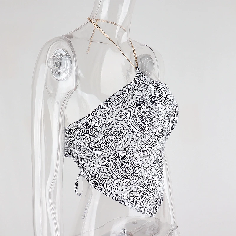 

Printed Crop Top halter vest women's summer slim chain metal irregular tube top design top Sleeveless Women clothing