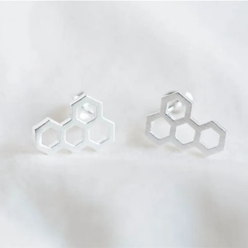 Fashion Honeycomb stud earrings Gold-color/silver plated/rose Gold-color Hexagonal shape ear studs wholesale | Украшения и