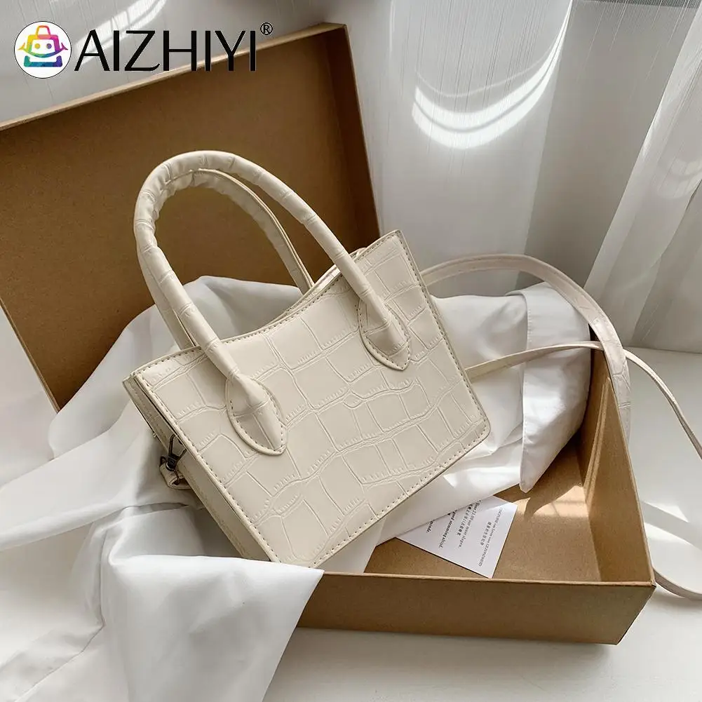 

Модная женская сумка через плечо из искусственной кожи с узором под кожу аллигатора, однотонная Повседневная Дамская мини-сумочка с ручкам...