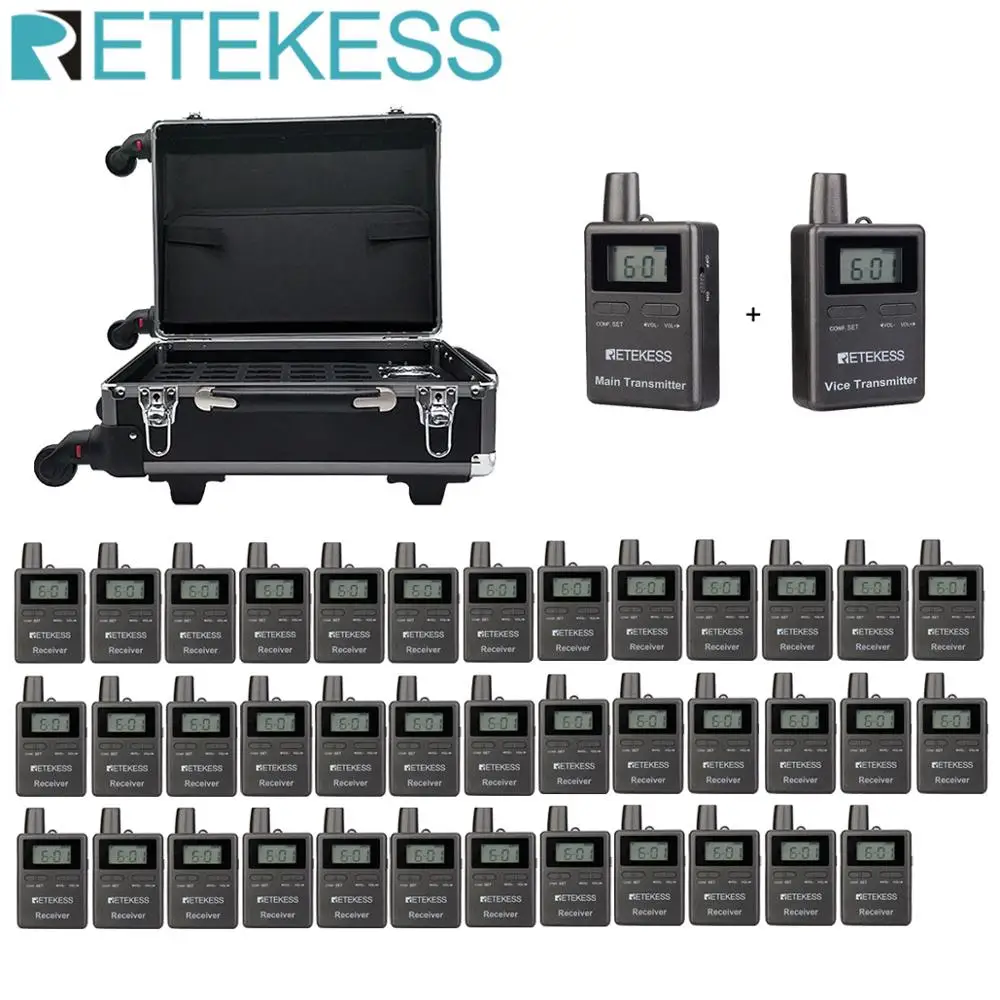 Беспроводной гид RETEKESS TT105 система 2 передатчика 38 приемников + зарядный чехол для
