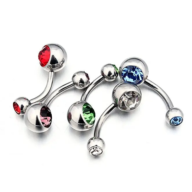 Кольцо для пирсинга пупка из хирургической стали с кристаллами и стразами 10