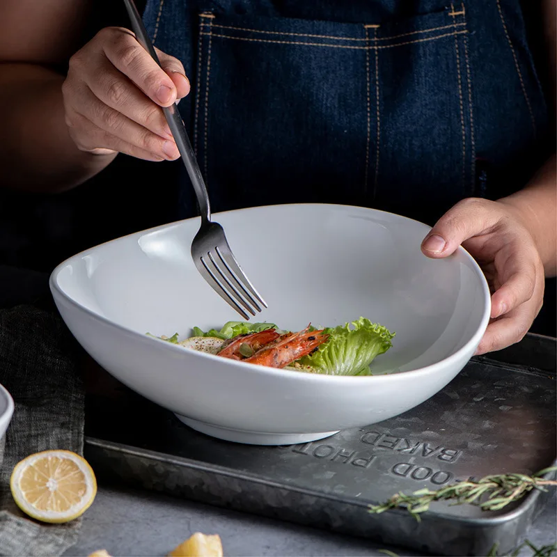 Белый большой Ramen чаша нерегулярные салатник в форме гостиничный керамический