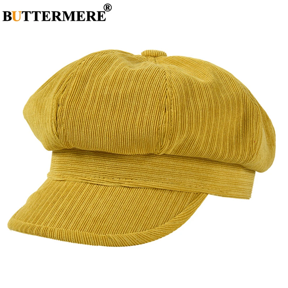 Кепка BUTTERMERE s Вельветовая Женская кепка Newsboy желтая Дамская восьмиугольная кепка винтажная Повседневная Осенняя зимняя Брендовая женская шапка художника