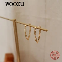 woozu genuine 925 sterling silver plated 14k gold cuban link chain punk stud earrings for women 2021 rock party jewelry gift