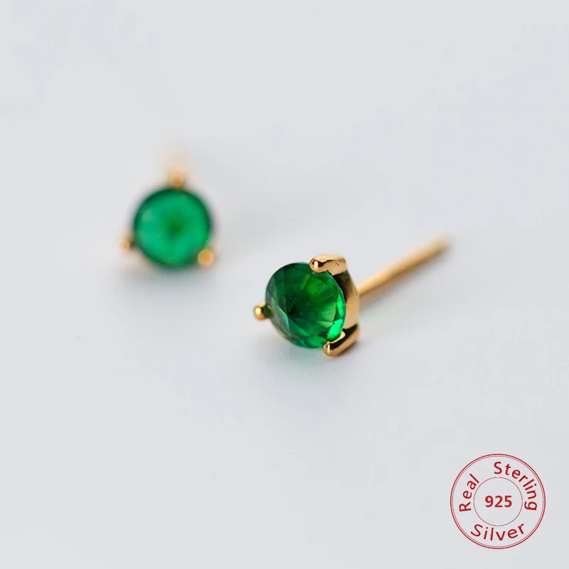 Женские серебряные классические серьги с 3 зубцами зеленые круглые