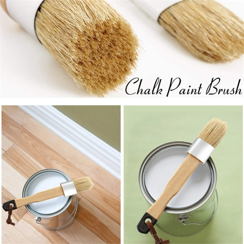 

4 Pcs/Set Flat and Round Chalk Wax Paint Brushes Furniture DIY Painting Waxing Tool Bristle Stencil Brushes