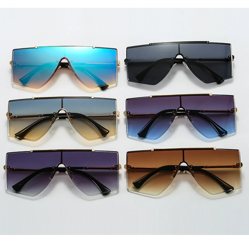 

Rimless Shades Women Oversized Black Sunglasses Men Big Frame Metal Frame Brand Designer Square Sun Glasses For Female Oculos
