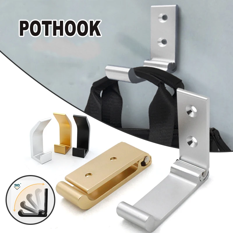 

90 Degrees Folding Clothes Hook Aluminum Alloy Punch-free Wall Hook Hanging Storage Device for Bag Hat Nails Available