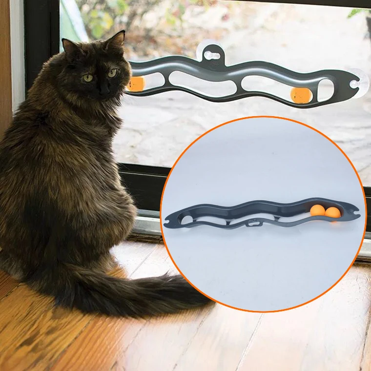 Игрушка на присоске с окошком игрушки для кошек треком и роликом интерактивный