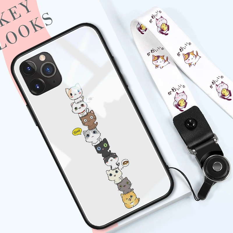 baisemiaomiao Для iphone 11 pro max 6,5 6,1 чехлы из закаленного стекла защитные чехлы для телефона с милым животным котом для iphone 11 pro стеклянная оболочка Крышка - Цвет: baisemiaomiao