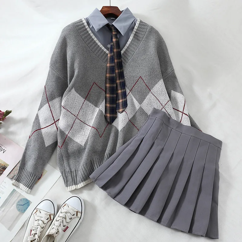 Женские комплекты из трех предметов рубашки в стиле преппи ретро свитера и