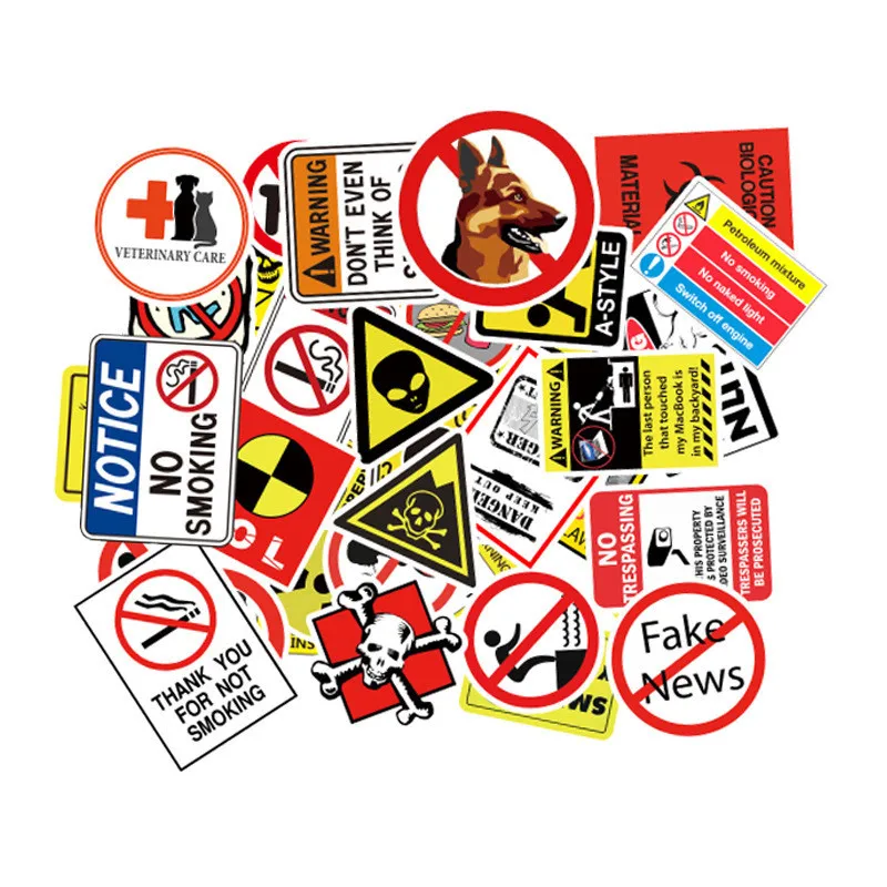 

50pcs/lot Creative Funny Warning Slogan Stickers Danger Keep Out No Smoking for Car Motorcycle Luggage Suitcase Sticker Decal