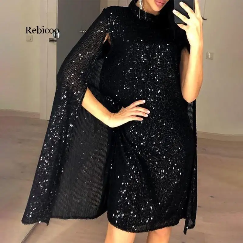 Женское сексуальное вечернее платье вечерние блестками с ложным воротником и