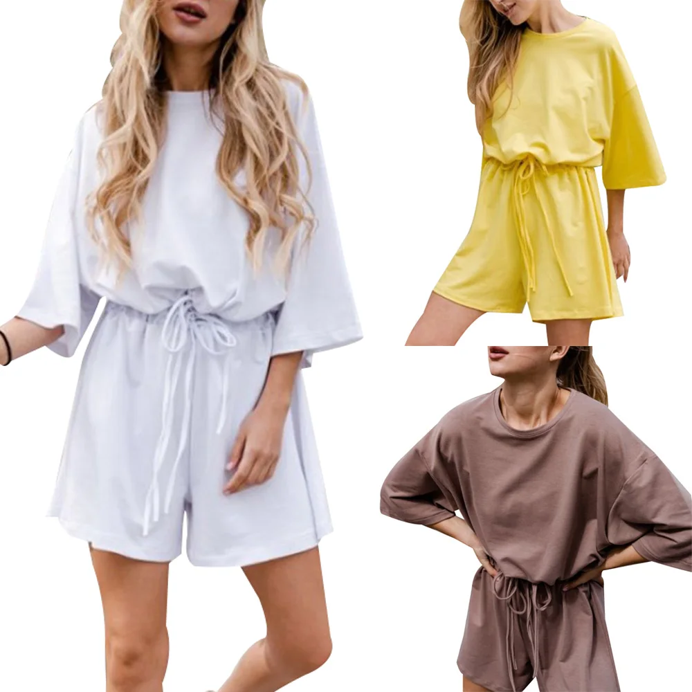 Женский Повседневный однотонный свободный спортивный костюм женский топ с