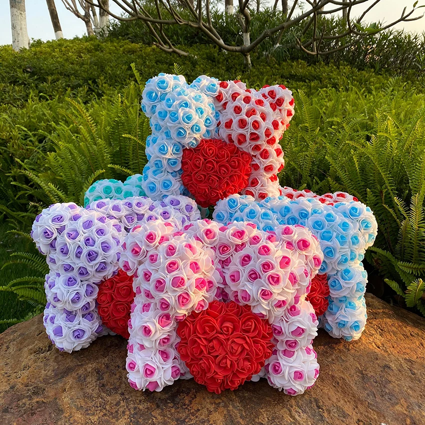 

30cm Rose Teddy Bears Flower Love Color DIY Gift Box Christmas Valentine's Day Present Home Decor Wedding