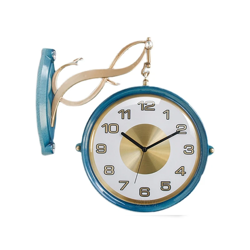 

Modern Light Double-Sided Wall Clock Nordic Blue Gold Villa Silent Digital Wall Clock Living Room Orologio Da Parete Home Decor
