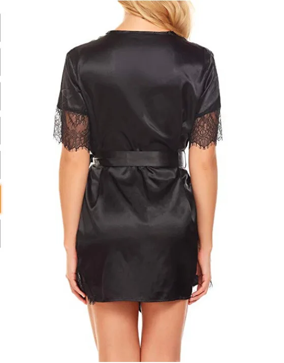

2021Women's Homewear Spring/Summer Simulation Silk Nightgown Short Sleeve Sexy Night Dress Sleep Top Women Sleepwear Bathrobe