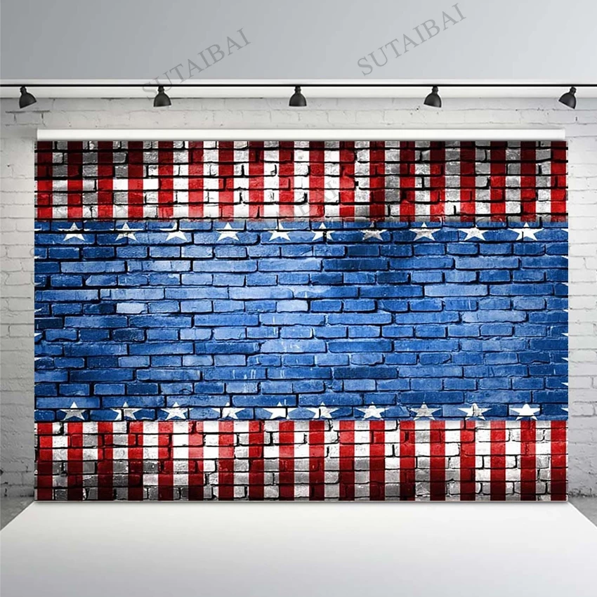 

American Flag Brick Wall Background for Photography Independence Day Photo Backdrop Photographic Background Photobooth Photocall