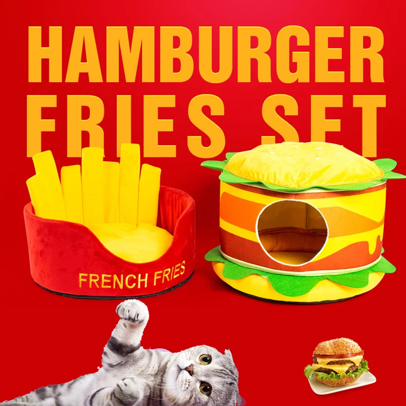 

Палатка для кошки с самонагревающимся дизайном гамбургеров, кровать для домашнего питомца 2 в 1, складная подушка, коврик для кошек