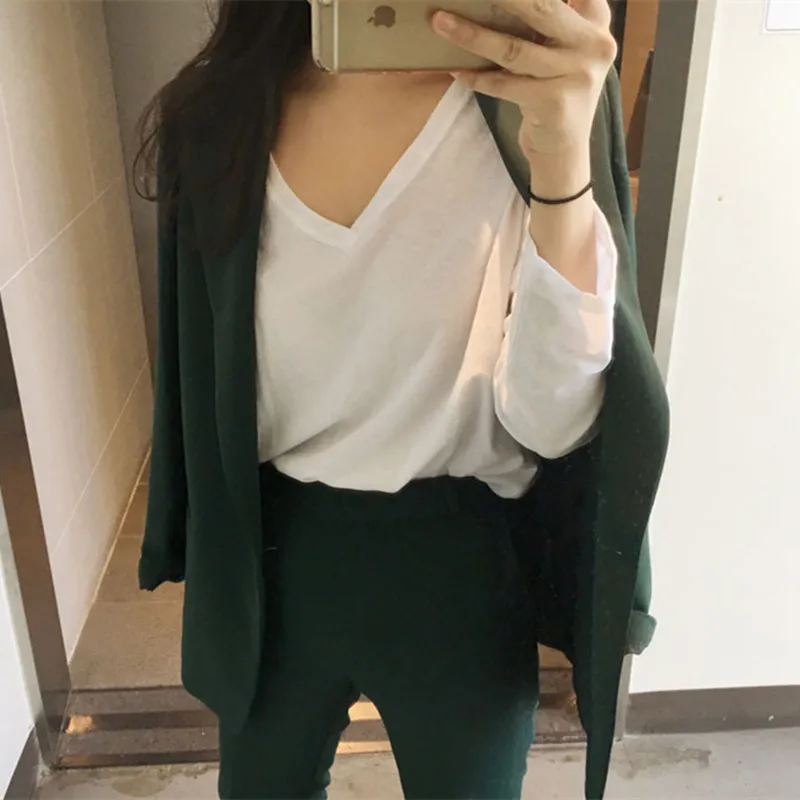 

2021 New Elegant Office Work Wear Pant Suits OL 2 Piece Sets Solid Blazer Jacket & Trousers Suit For Women Set Femme