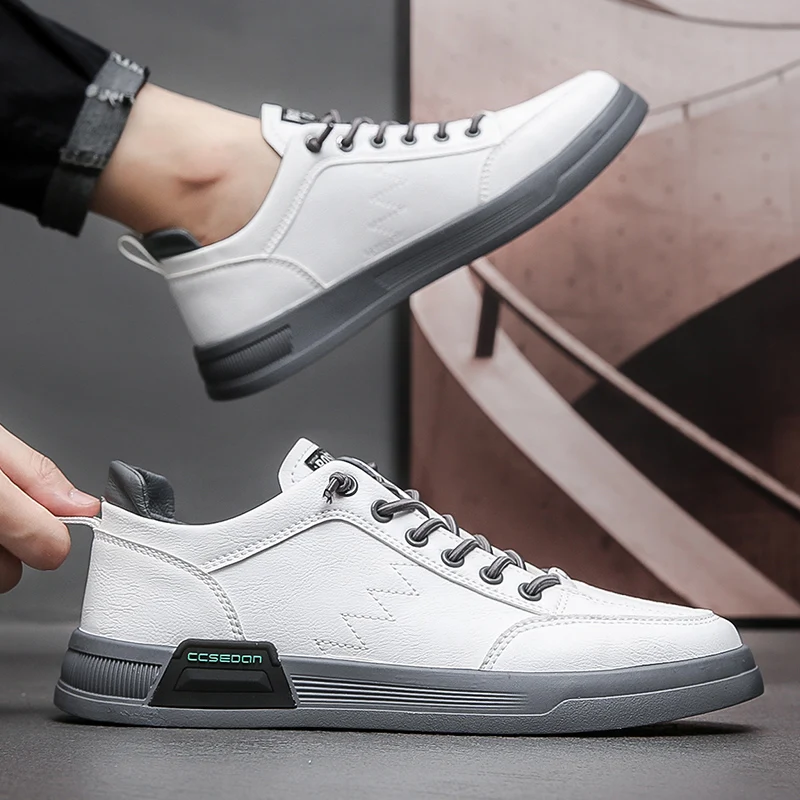 

Мужские однотонные туфли для доски, трендовые летние дышащие универсальные кожаные туфли для спорта и отдыха, Белая обувь, 2022