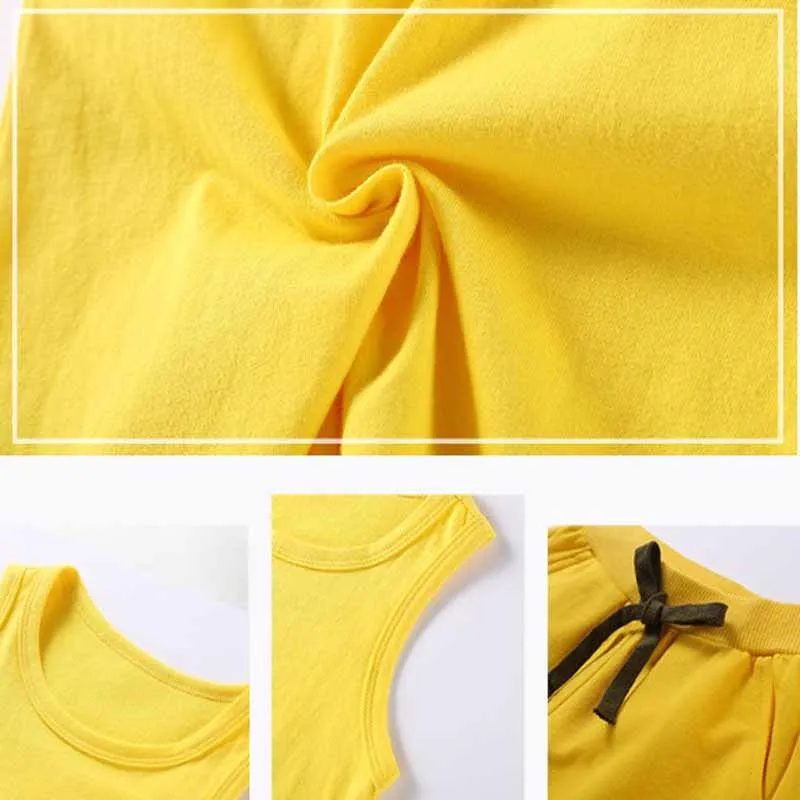 Модный летний хлопковый Детский Костюм Мягкий однотонный жилет футболка + шорты 2