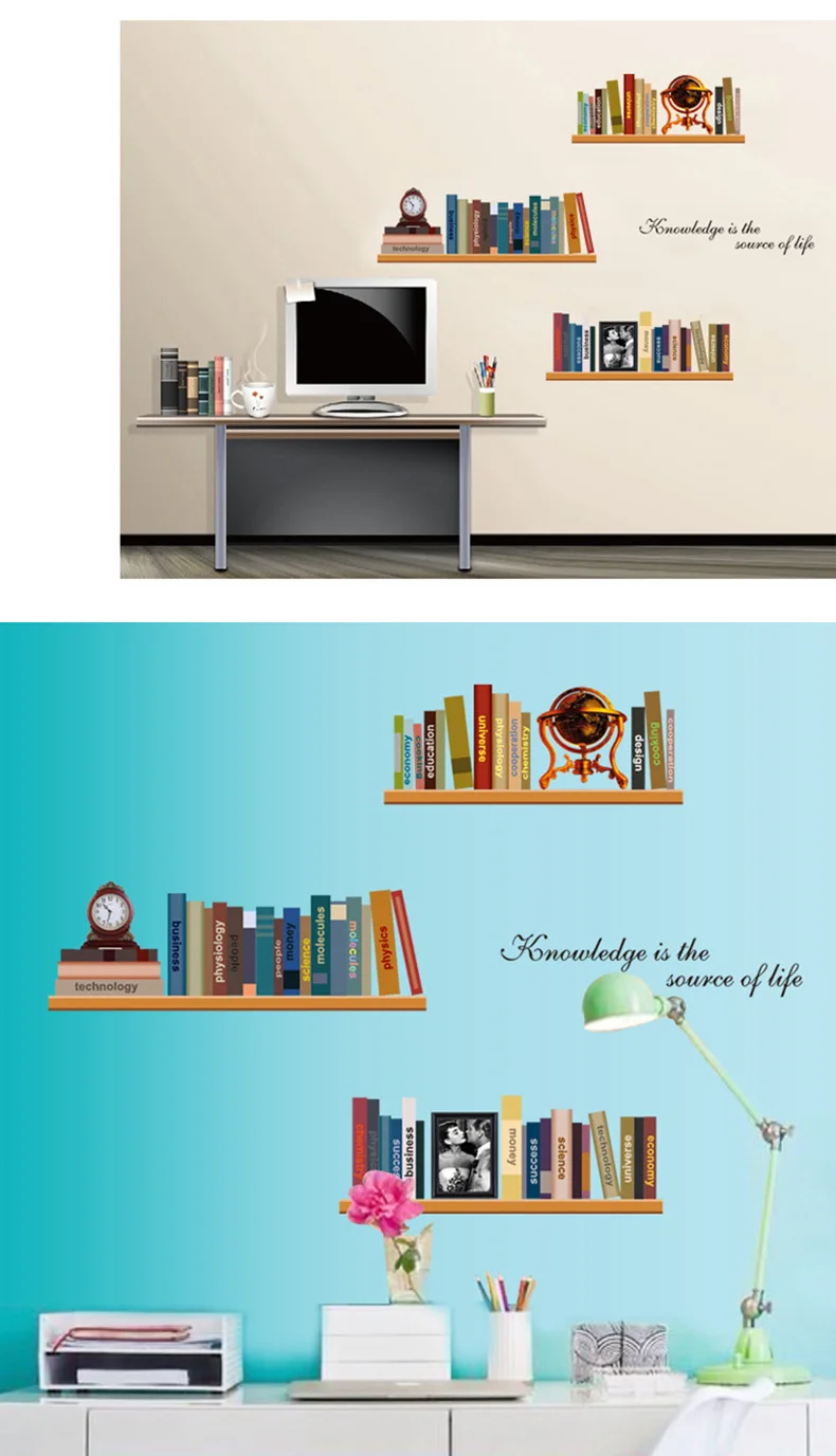 

Retro Bookcase Elegant Bedroom Study Interesting Decoration Wall Sticker Self Adhesive Fashion Home Decoration Sticker