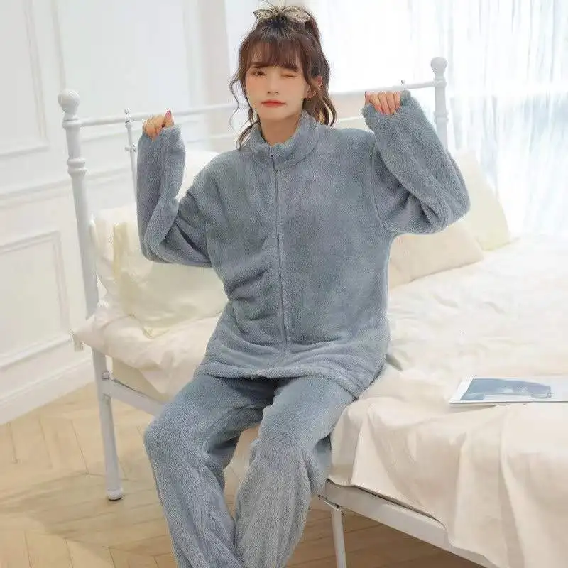 Winter Pajama Set Women Thicken Warm Flannel Lounge Suit Sleepwear 2 Piece /Set Long Sleeve Trousers Nightgown Pijama Homewear
