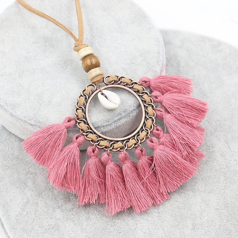 Длинная цепочка на свитер в богемном стиле круглая шерстяная подвеска ожерелье
