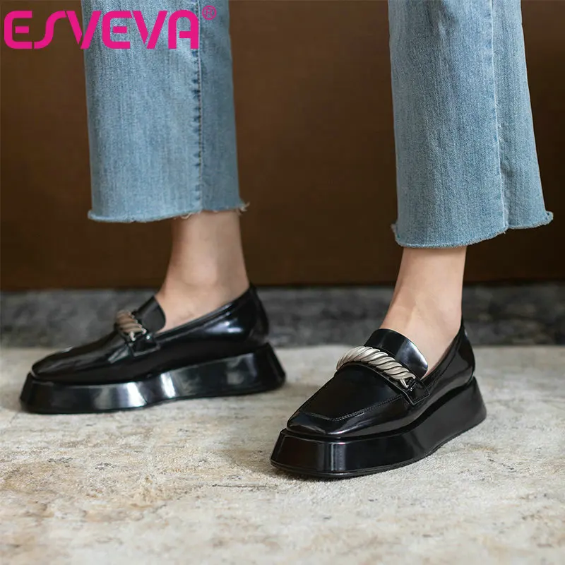 

ESVEVA 2021 Spring Wedges High Heel Slip On Ladies Shoes Cow Patent Leather Spring Autumn Women Pumps Size 34-39