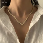 Чокер SHIXIN Женский, короткая цепочка-змейка V-образной формы, модное ожерелье золотистогосеребристого цвета на шею, 2021