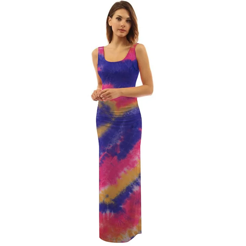 

VICABO Womens Dress Summer Dresses Casual Sleeveless Vestidos Female Tie Dye Party Dresses