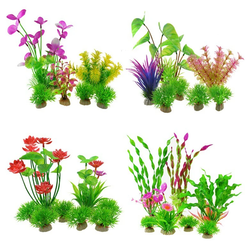 Fish Tank Landscaping Combination Simulation Water Plants Aquarium Plastic Plants Fake Flowers And Plants Decorative Ornaments