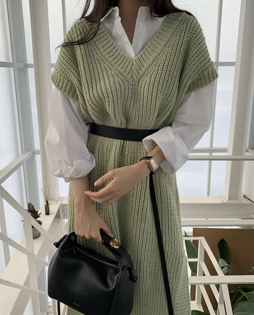 Женский костюм-двойка Woherb Трикотажный костюм с отложным воротником и V-образным