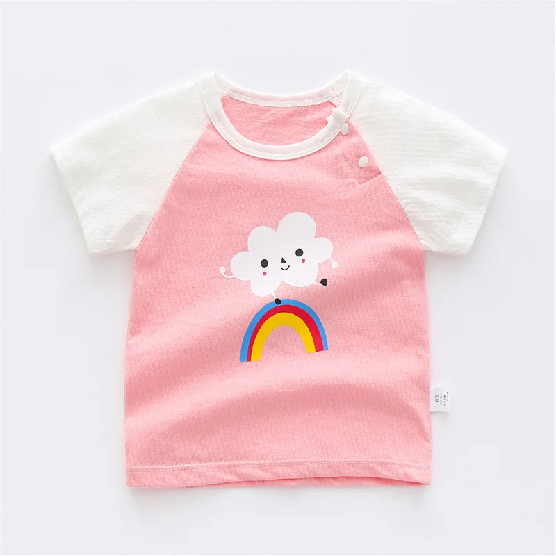 

Rainbow Print Summer Baby Girls Short Sleeve T-shirt Children Kids Cotton Cartoon Floral Tops For Little Girls