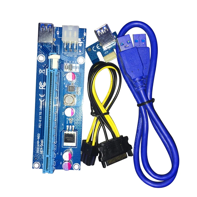 

VER006C PCIe 1X to 16X Express Riser Card 006C Extender Graphic Pci-E Riser USB 3.0 Cable SATA to 6Pin for BTC Mining