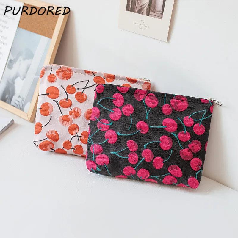 

PURDORED 1 Pc Cute Cherry Makeup Bag for Women Travel Cosmetic Bag Zipper Female Makeup Organizers Beauty Case Washing Bag