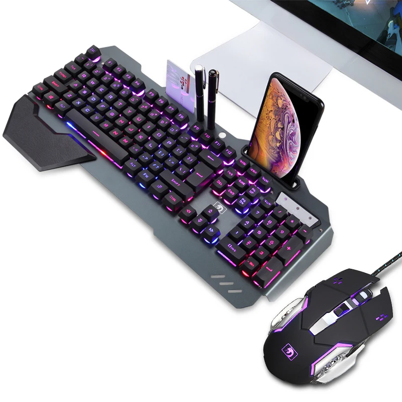 Игровая мышь и клавиатура RGB, набор полумеханических игровых клавиатур с подсветкой, несколькими клавишами, 3200 DPI, оптический коврик для мыши с держателем