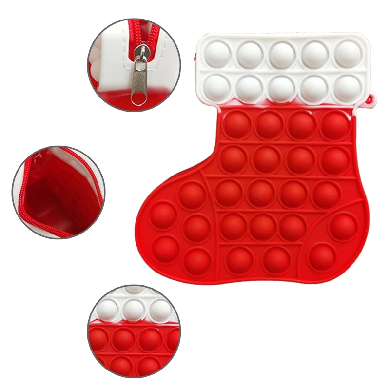 

Рождественские чулки в форме пузырьков, игра в пузырьки, простые силиконовые игрушки-антистресс для детей и взрослых, игрушка-Кошелек для м...