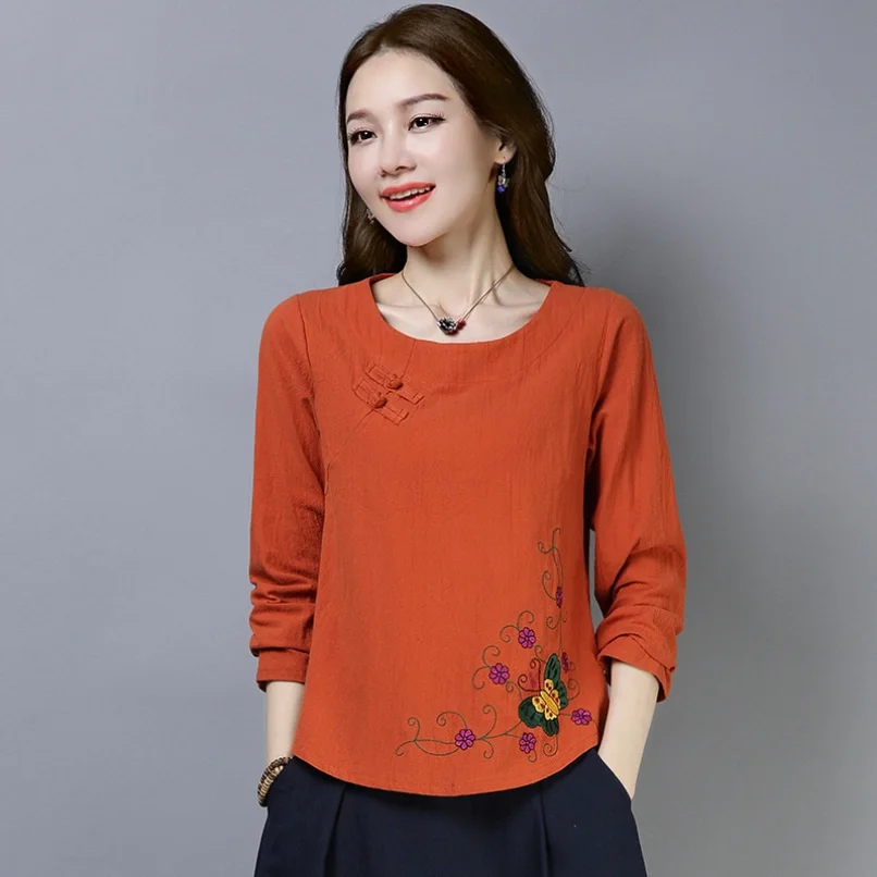 Рубашка Ципао с цветочным принтом Топ длинным рукавом традиционный китайский