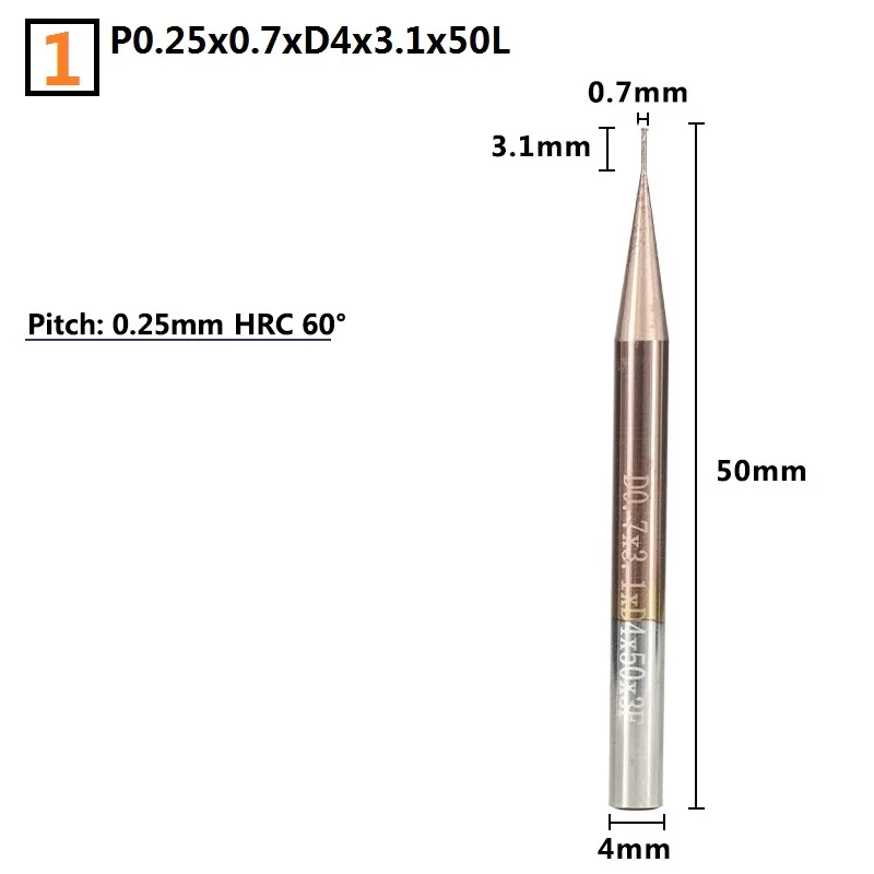 P0.25x0.7xD4x3.1x50L 1 шт. однониточный фреза P0.25-0.8 TiCN с покрытием ЧПУ фреза 4 мм хвостовик Резьбовая мельница Карбид Концевая фреза - Длина режущей кромки: P0.25x0.7xD4x3.1x50L