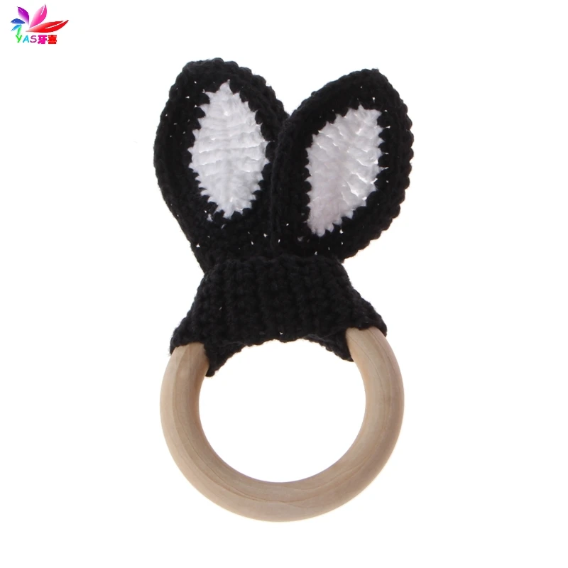 2 Baby Girl Boy Teething Ring Chewable Teether Wooden Natural Bunny Rattle Toy - Цвет: 2