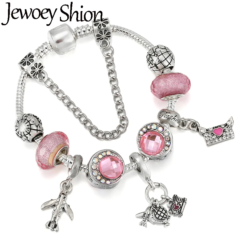 

Новый дизайн, посеребренный браслет-цепочка в виде змеи с подвесками в виде самолета и сумки для путешествий, Модная бижутерия «сделай сам»,...